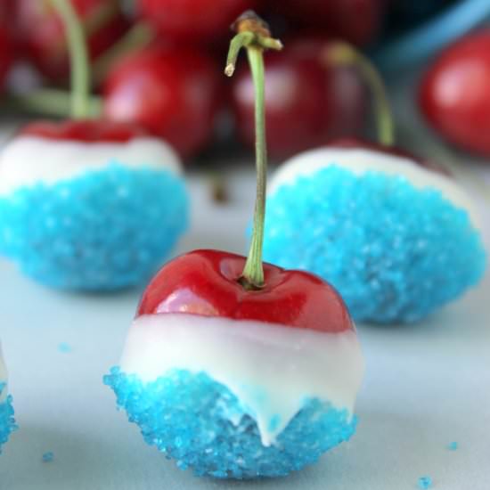 Red, White, & Blue Dipped Cherries - Recipe photo by thesemisweetsisters