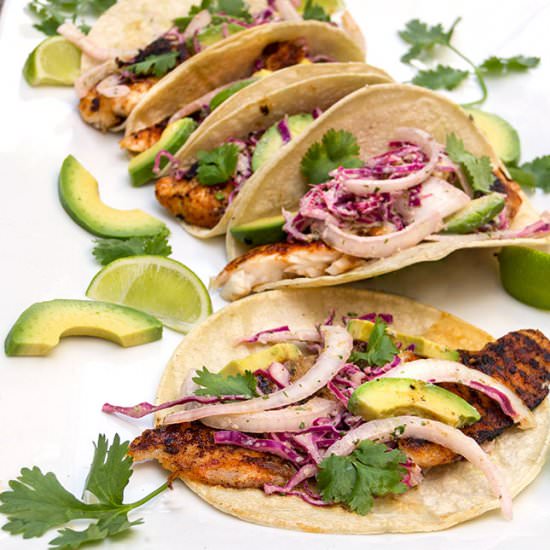 Blackened Fish Tacos - Recipe photo by panning the globe
