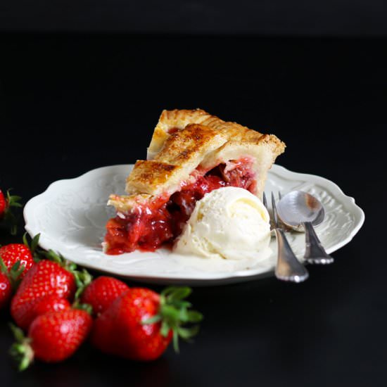 Strawberry Rhubarb Pie - Recipe photo by baketotheroots