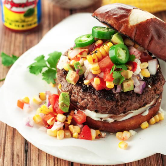 Tex Mex Burger with Corn Relish - Recipe photo by asimplepantry