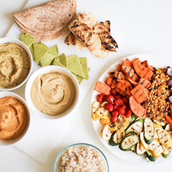 Grilled Veggies and Hummus Trio - Recipe photo by RecipeRighter