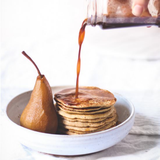 Barley Pancakes w Chai-Poached Pear - Recipe photo by tohercore