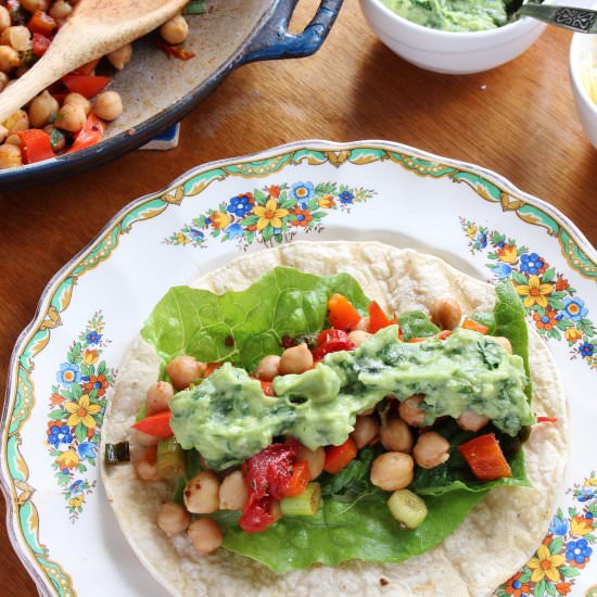Spicy Chickpea Tacos with Guacamole - Recipe photo by Thoroughly Nourished Life