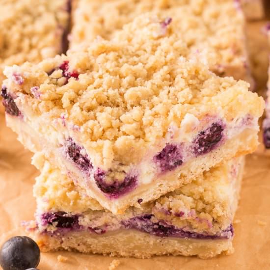 Blueberry Crumble Cheesecake Bars - Recipe photo by Deliciously Sprinkled