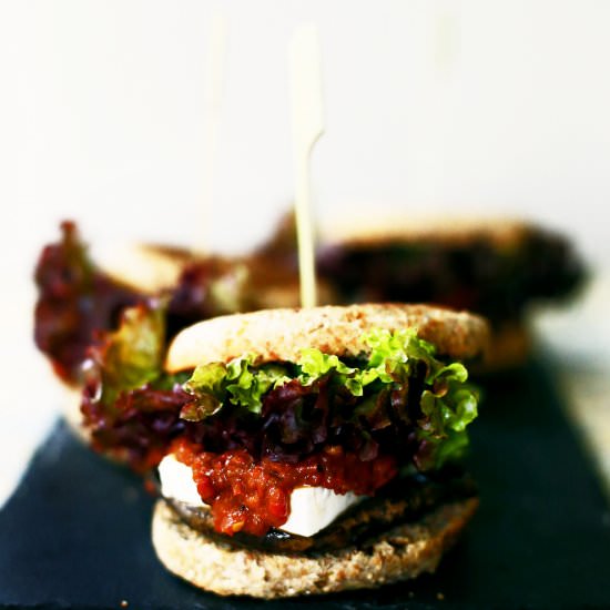 Portobello Burgers with Tomato Jam - Recipe photo by yummybeet