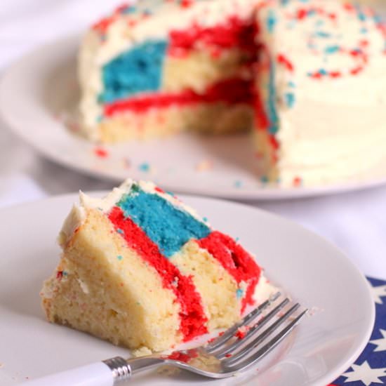 Surprise Inside American Flag Cake - Recipe photo by cookingismessy