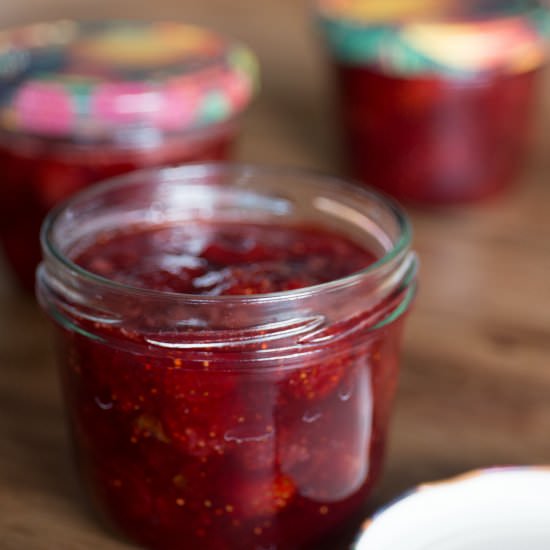 Strawberry Basil Jam - Recipe photo by Sarah VanEigenKweek