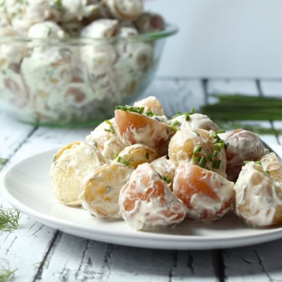 Buttermilk Ranch Potato Salad - Recipe photo by busybakerblog