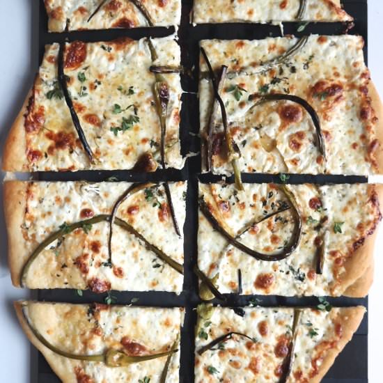 Garlic Scape Pizza - Recipe photo by littlethingsbyjulia