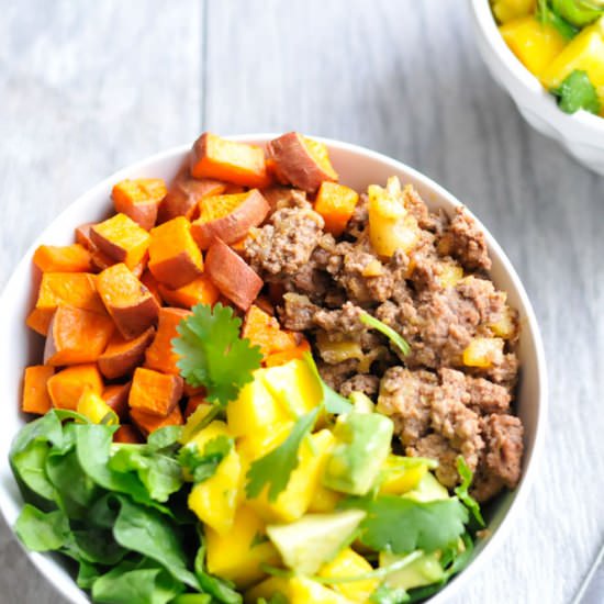 Sweet Potato Pineapple Beef Bowls - Recipe photo by Real Food Whole Life