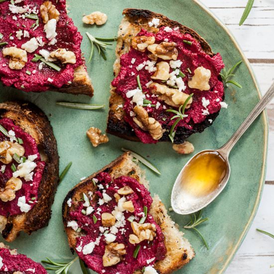 Grilled Bread with Beets & Honey - Recipe photo by dishing up the dirt