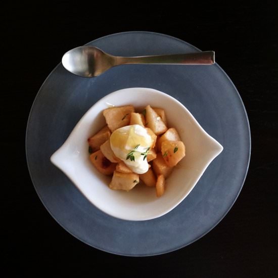 Gorgeous Creamy Sweet Roast Pears - Recipe photo by Karen Maginnis