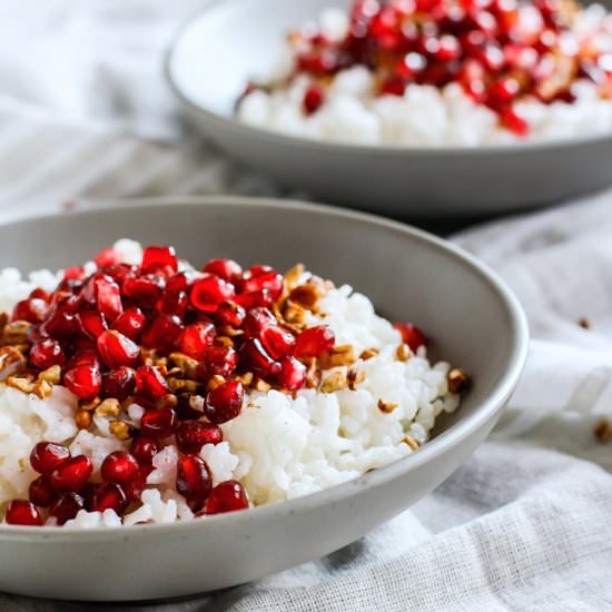 Coconut rice pomegranate porridge - Recipe photo by Cotter Crunch