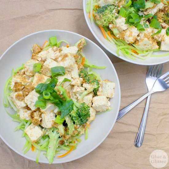 Tofu and Veggies in Almond Sauce - Recipe photo by glueandglitter