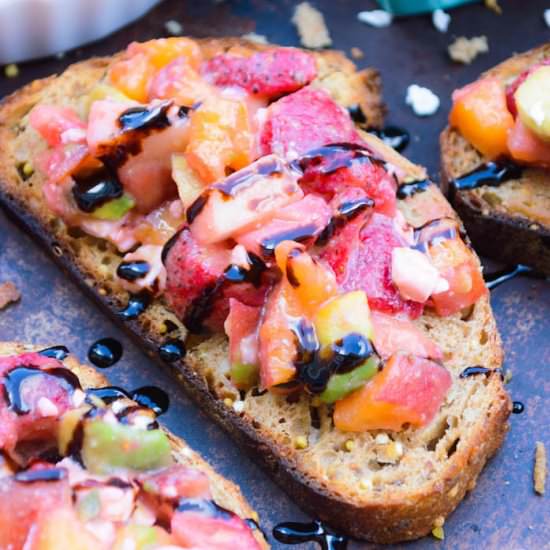Fruit & Avocado Feta Bruschetta - Recipe photo by The Nutritious Kitchen