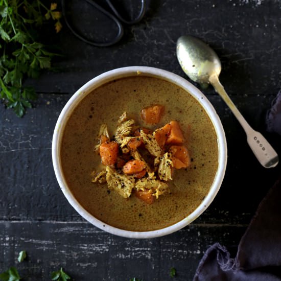 Spiced Coconut Kumara Chicken Soup - Recipe photo by swoonfood
