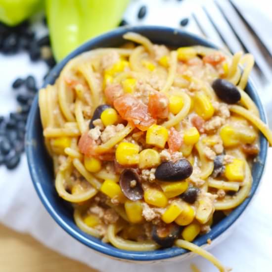 Southwest Spaghetti Skillet - Recipe photo by Simple Hacks Living