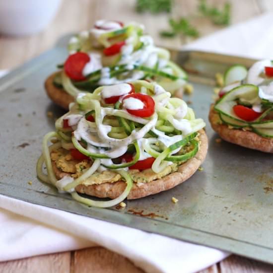 Chickpea Cucumber Mini Pita Pizzas - Recipe photo by toaster oven love