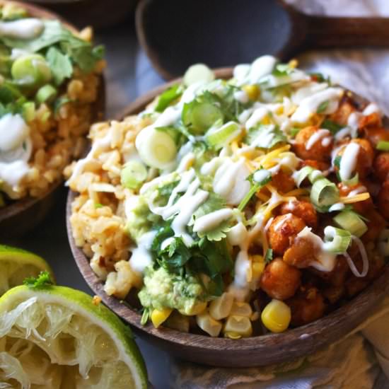 Chipotle Chickpea Burrito Bowls - Recipe photo by thegarlicdiaries