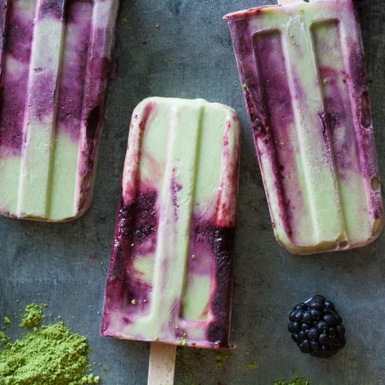 Matcha and Blackberry Yogurt Pops - Recipe photo by thesunnypalate