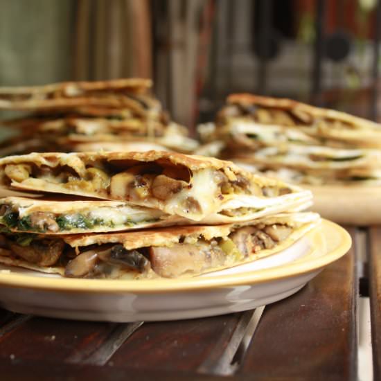 Spinach and Mushroom Quesadillas - Recipe photo by The Desserted Girl