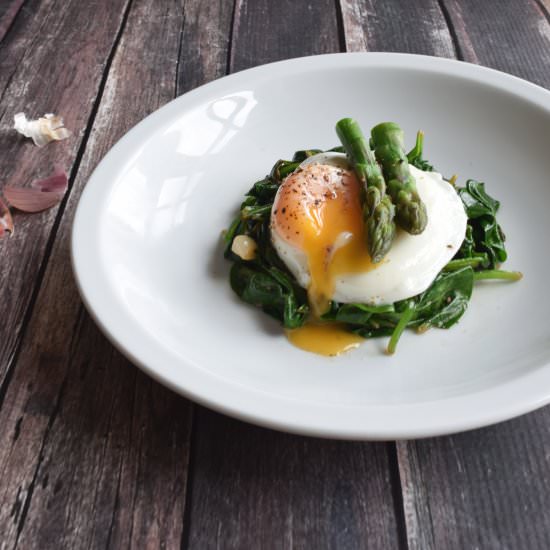 Sautéed Lemon Spinach with Poached - Recipe photo by olliebo