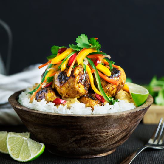 Meatballs, Satay Sauce & Mango Sala - Recipe photo by CuriousNut