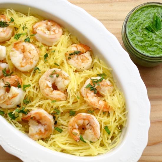 Spaghetti Squash Shrimp Pesto - Recipe photo by Tasting Page