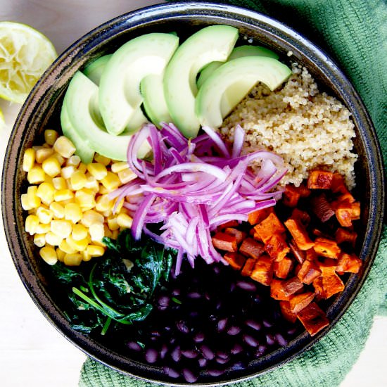 Mexican Veg Bowl + Pickled Onions - Recipe photo by occasionallyeggs
