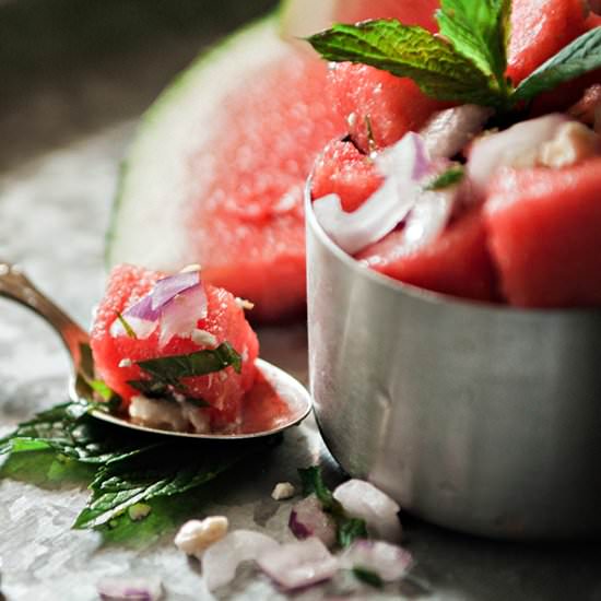 Watermelon Mint Salad - Recipe photo by taniacolamarino.com