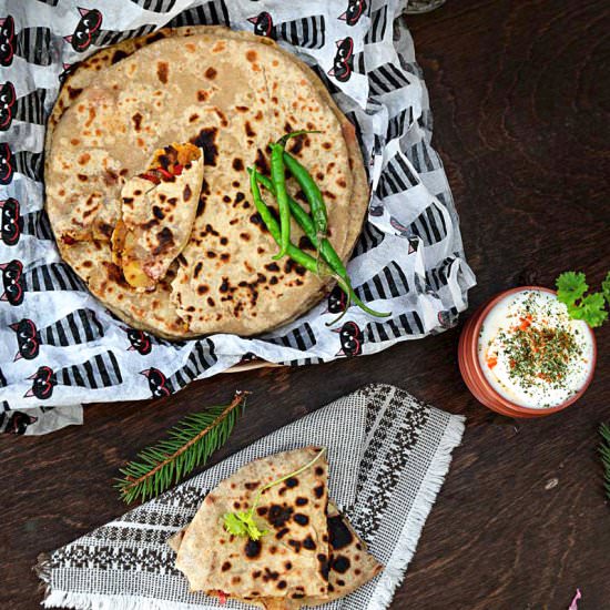 PEPPER ONION POTATO PARATHA - Recipe photo by Anu@MyGingerGarlicKitchen