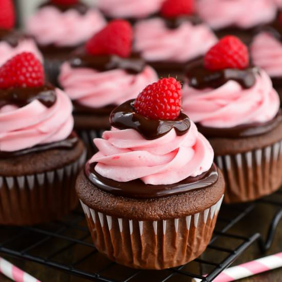 Raspberry Chocolate Cupcakes - Recipe photo by garnishandglaze