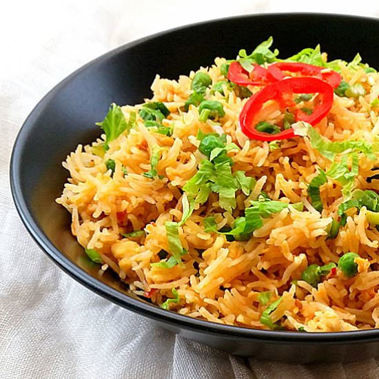 Fried Rice w/ Celery Stalks & Leaves - Recipe photo by mmskitchenbites