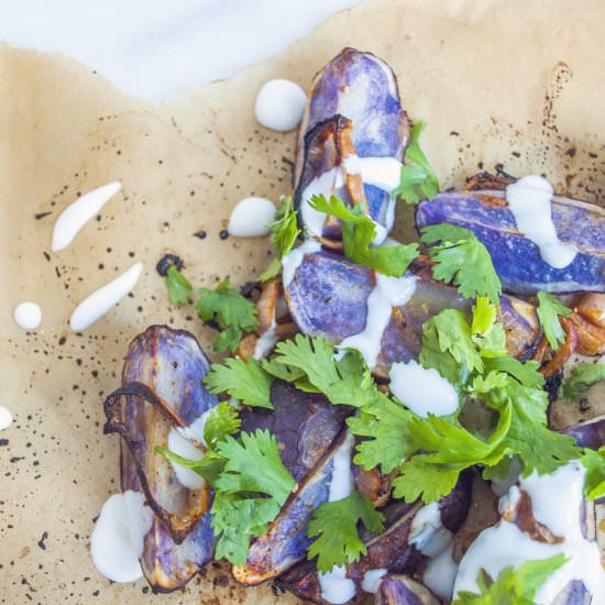 Lime Sriracha Baked Purple Potatoes - Recipe photo by Summerfield Delight