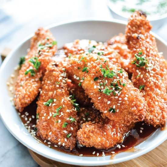 Sweet and Sticky Chicken Strips - Recipe photo by pinkwhen