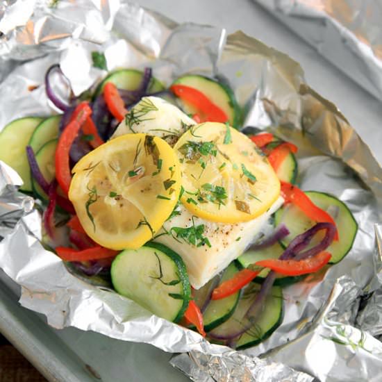 Halibut and Veggie Foil Packets - Recipe photo by Everyday Dishes