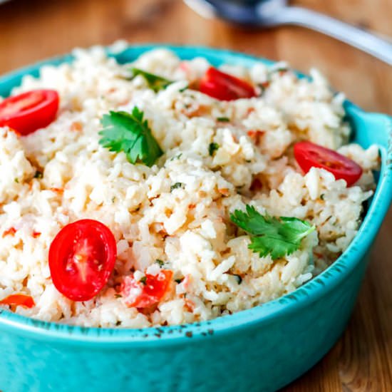 Cheesy Parmesan Cilantro Rice - Recipe photo by feelgoodfoodblog