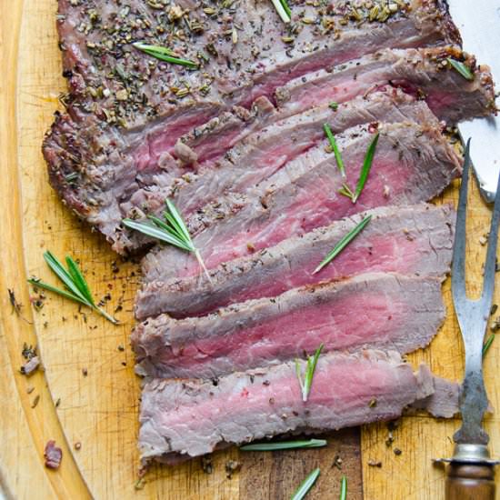Herb Crusted Grilled Flank Steak - Recipe photo by garlic and zest