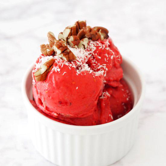 Vegan Banana Raspberry Ice Cream - Recipe photo by notyourstandard