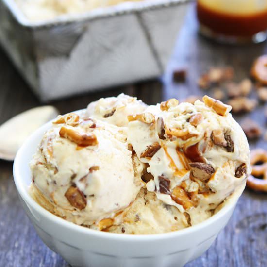 Caramel Toffee Pretzel Ice Cream - Recipe photo by twopeasandtheirpod