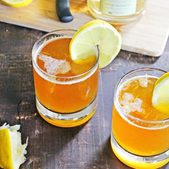 Rhubarb Lemon Shandy Cocktail - Recipe photo by Rhubarbarians
