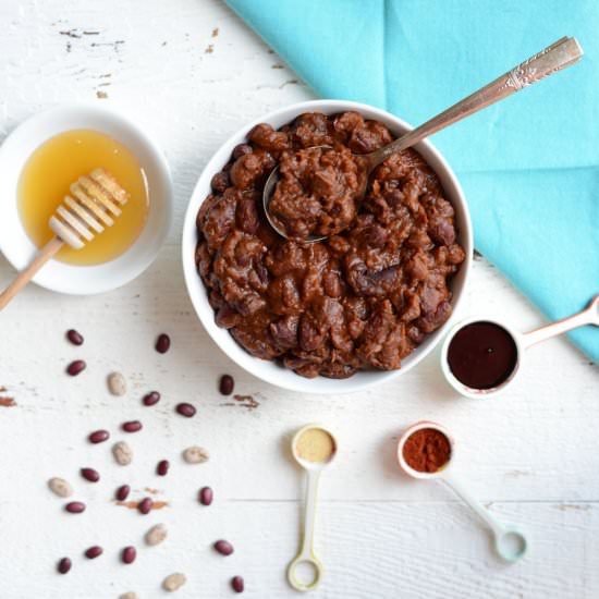 Easy-Prep Slow Cooker Baked Beans - Recipe photo by Real Food Whole Life