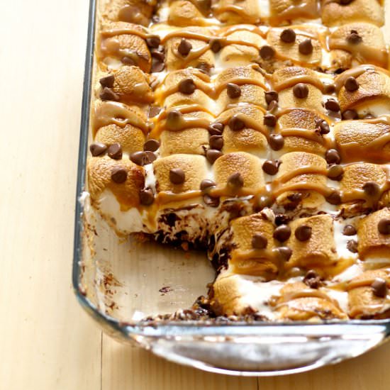 Salted Caramel S'mores Casserole - Recipe photo by thegirlonbloor