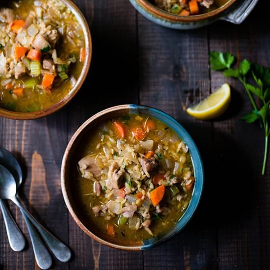 Lemon Chicken Orzo Soup - Recipe photo by asweetpeachef