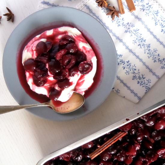 Roasted Cherries & Strained Yogurt - Recipe photo by adinutza