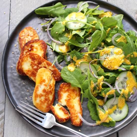 Halloumi Salad with Turmeric & Tahini - Recipe photo by My Little Expat Kitchen