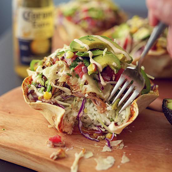 Crockpot Carnitas Tortilla Bowl - Recipe photo by theforkbite