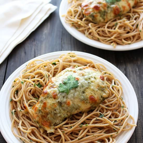 Baked Chicken Pesto Parmesan - Recipe photo by handleheat