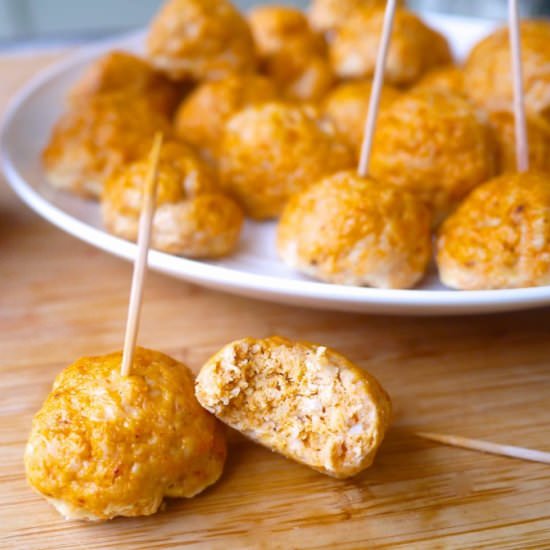 Healthy Buffalo Turkey Meatballs - Recipe photo by perchancetocook.com