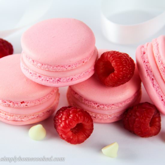 White Chocolate Raspberry Macarons - Recipe photo by simplyhomecooked